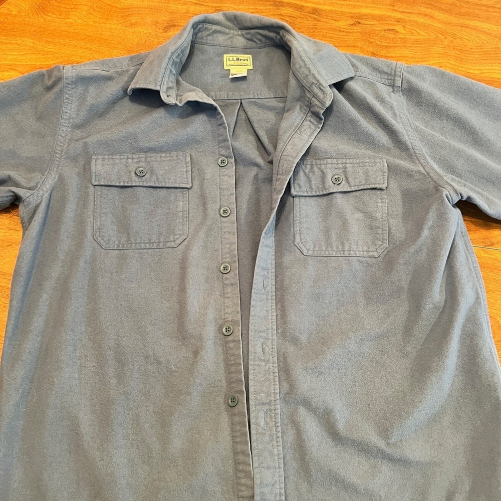 LL Bean Mens Long Sleeve Button Down‎ Flannel Shirt Blue Regular LG